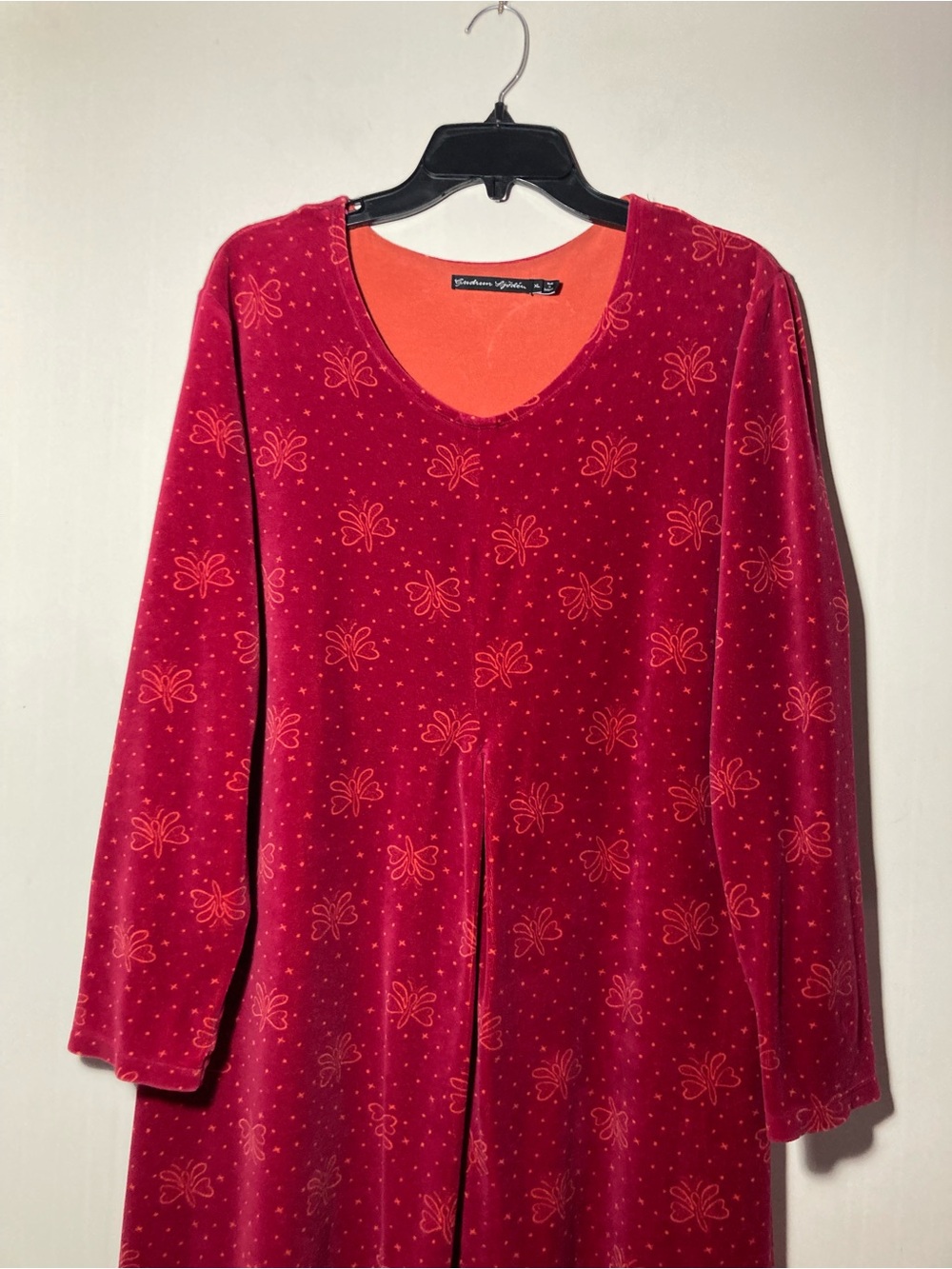 Gudrun Sjoden Velour Midi Dress Long Sleeve Front Pleat Butterflies Size XLarge - Picture 4 of 16